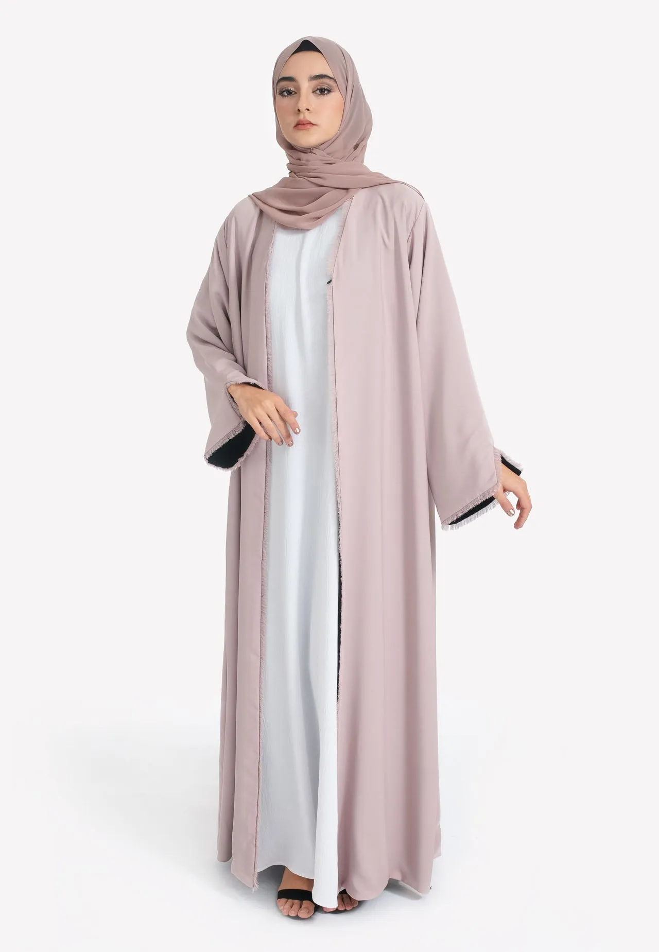 Reversible Open Abaya - Nude & Black