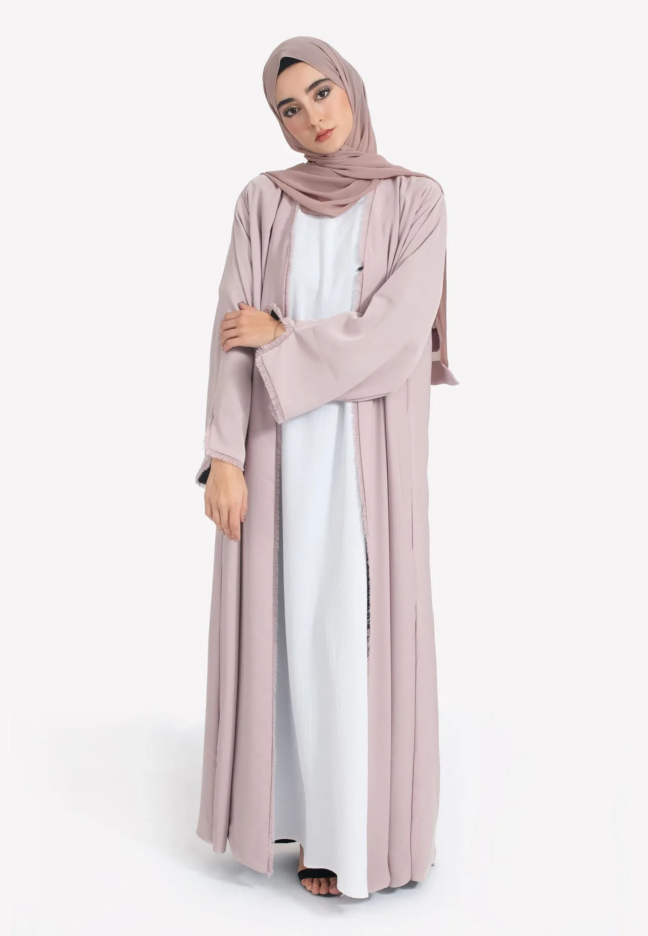 Reversible Open Abaya - Nude & Black