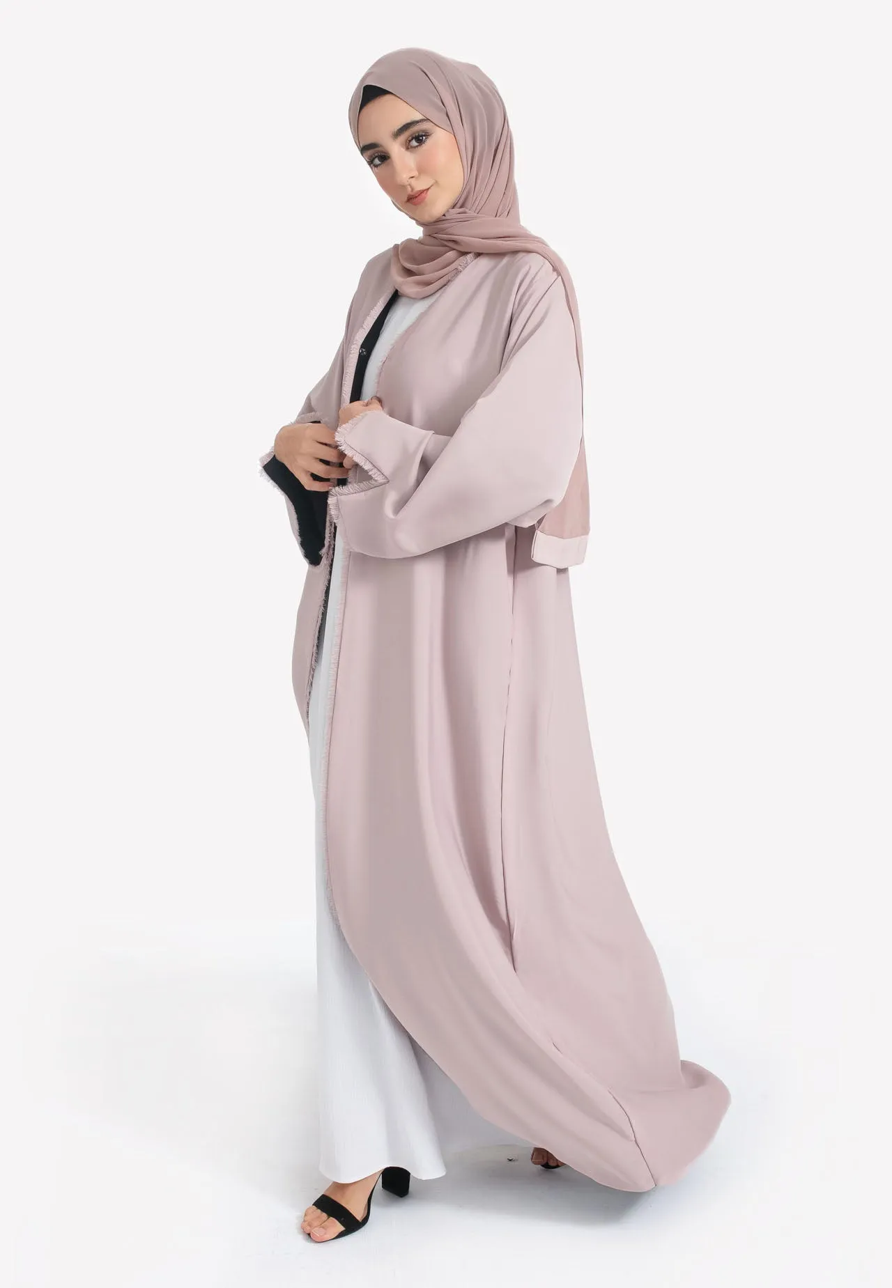 Reversible Open Abaya - Nude & Black