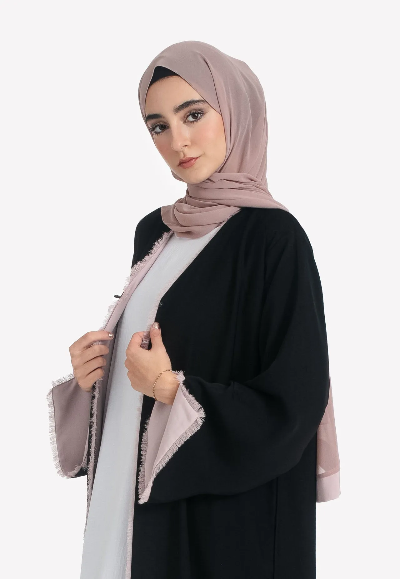 Reversible Open Abaya - Nude & Black