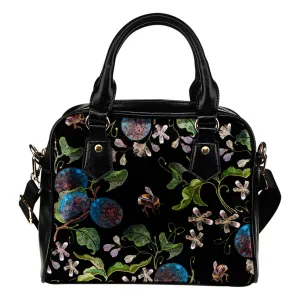 Ripened Plum Embroidery Print Vegan Shoulder Bag