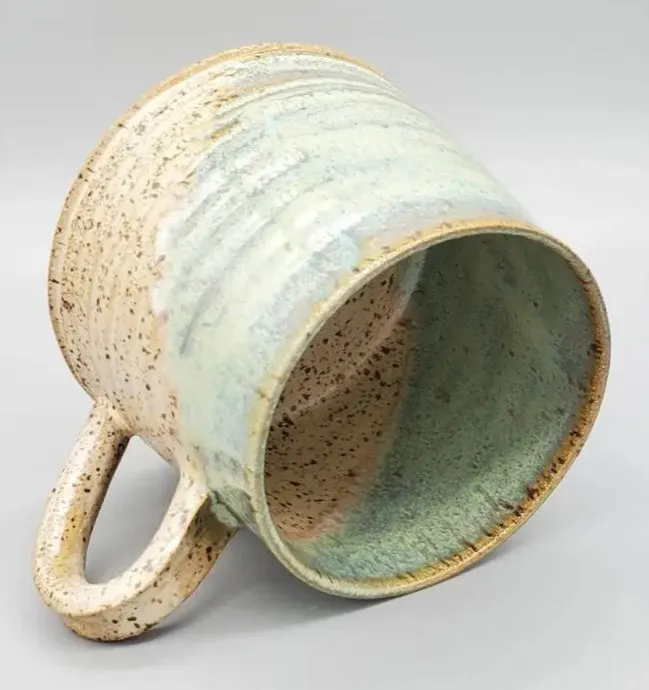 Rippled Green and Beige Ceramic Mug
