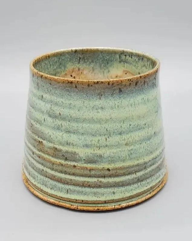 Rippled Green and Beige Ceramic Mug