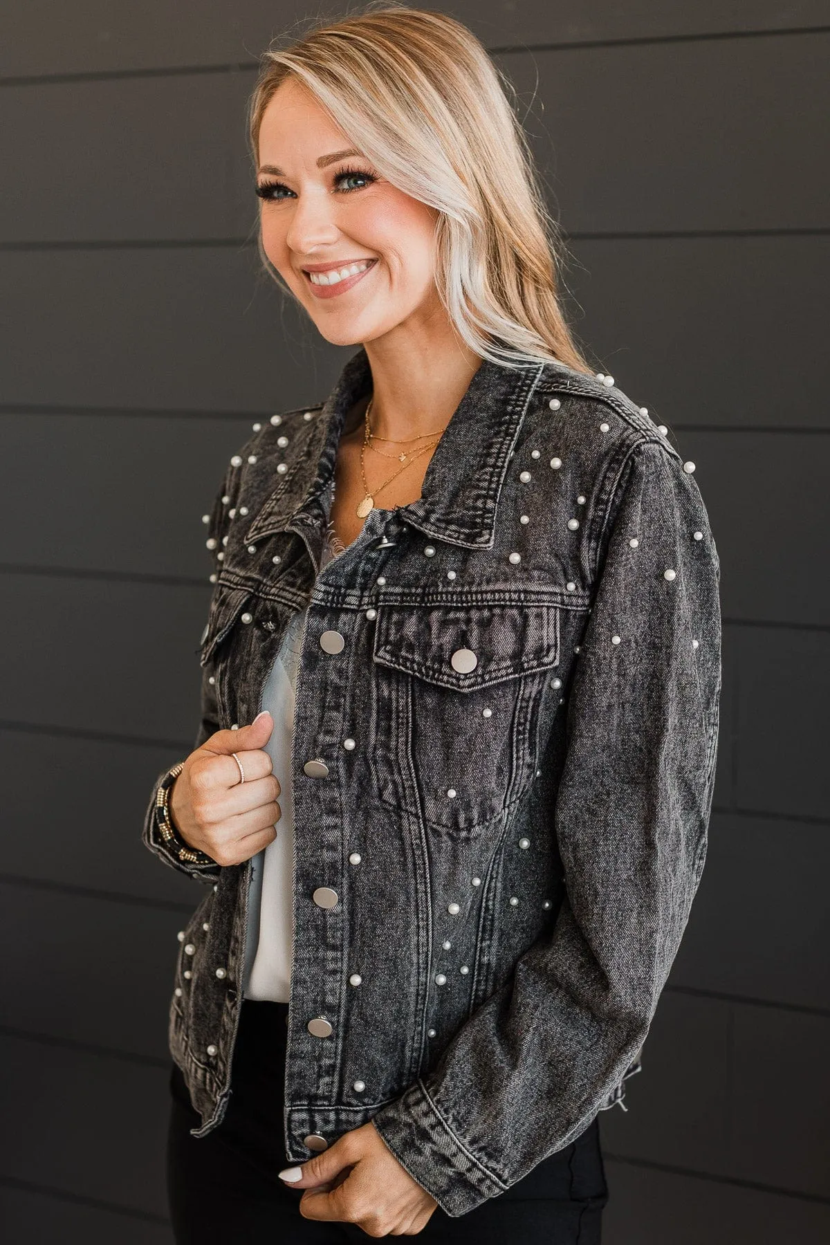 Risk Taker Embellished Jean Jacket- Black