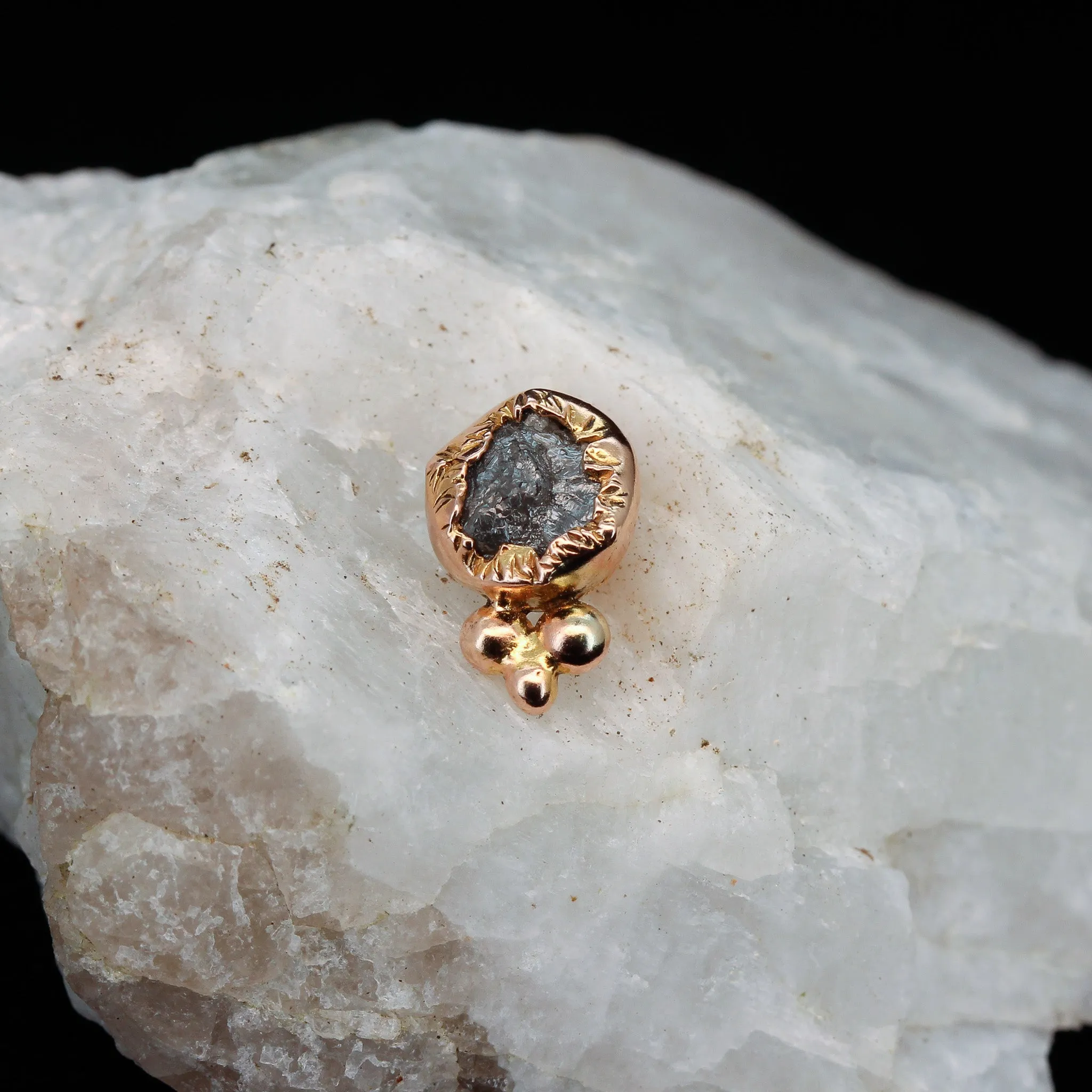 Rough Natural Diamond Wrapped in Beaded Gold - Threaded End - 14ga