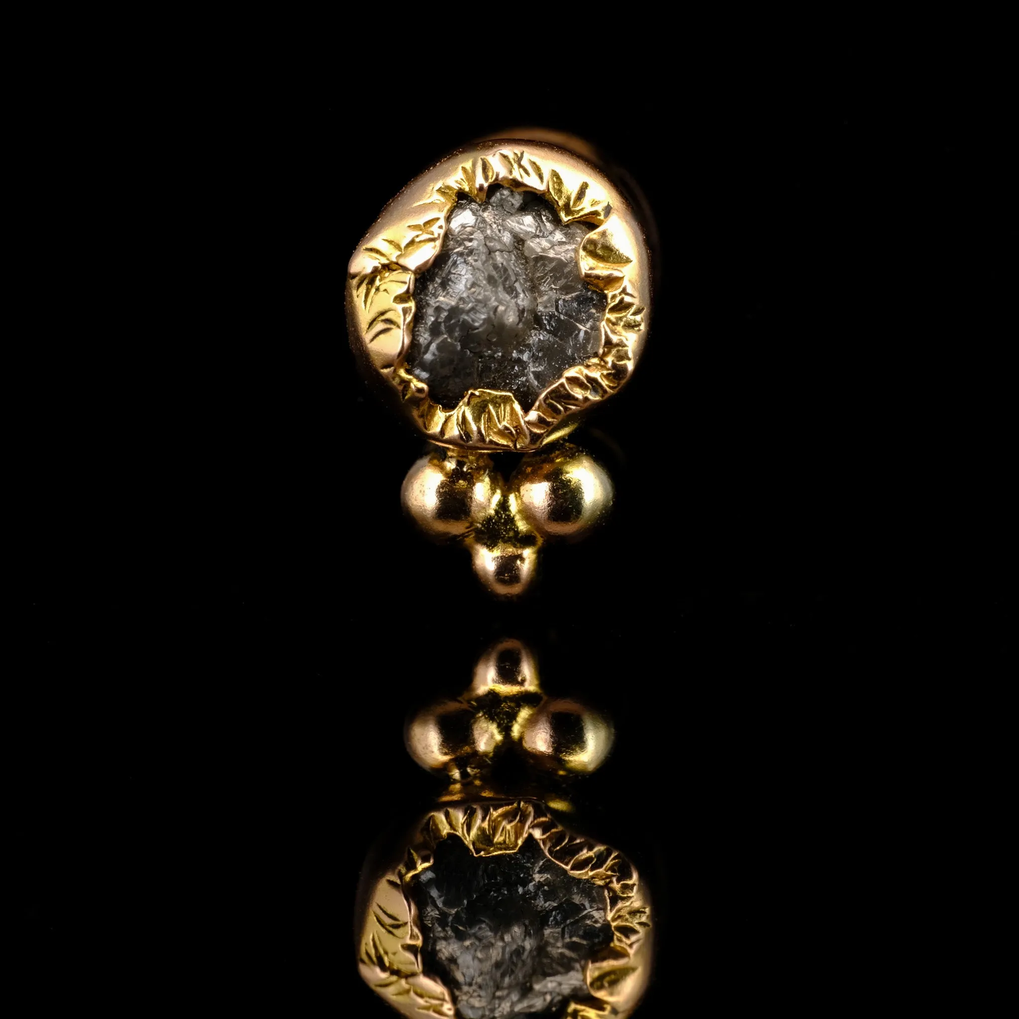 Rough Natural Diamond Wrapped in Beaded Gold - Threaded End - 14ga