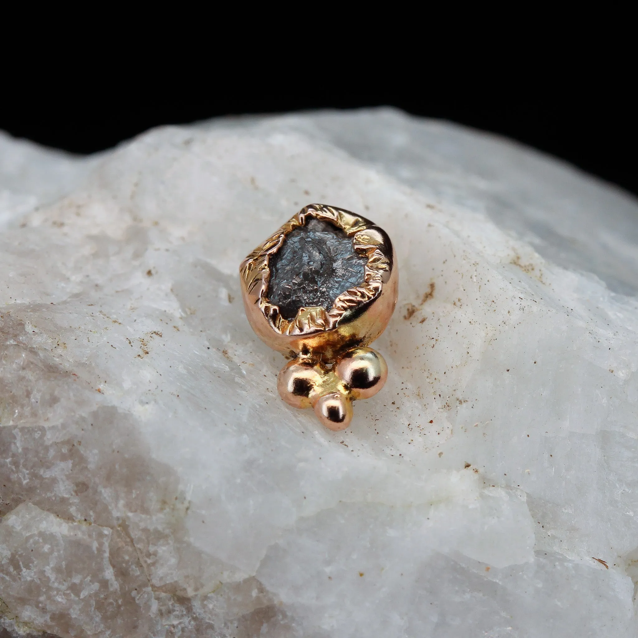 Rough Natural Diamond Wrapped in Beaded Gold - Threaded End - 14ga