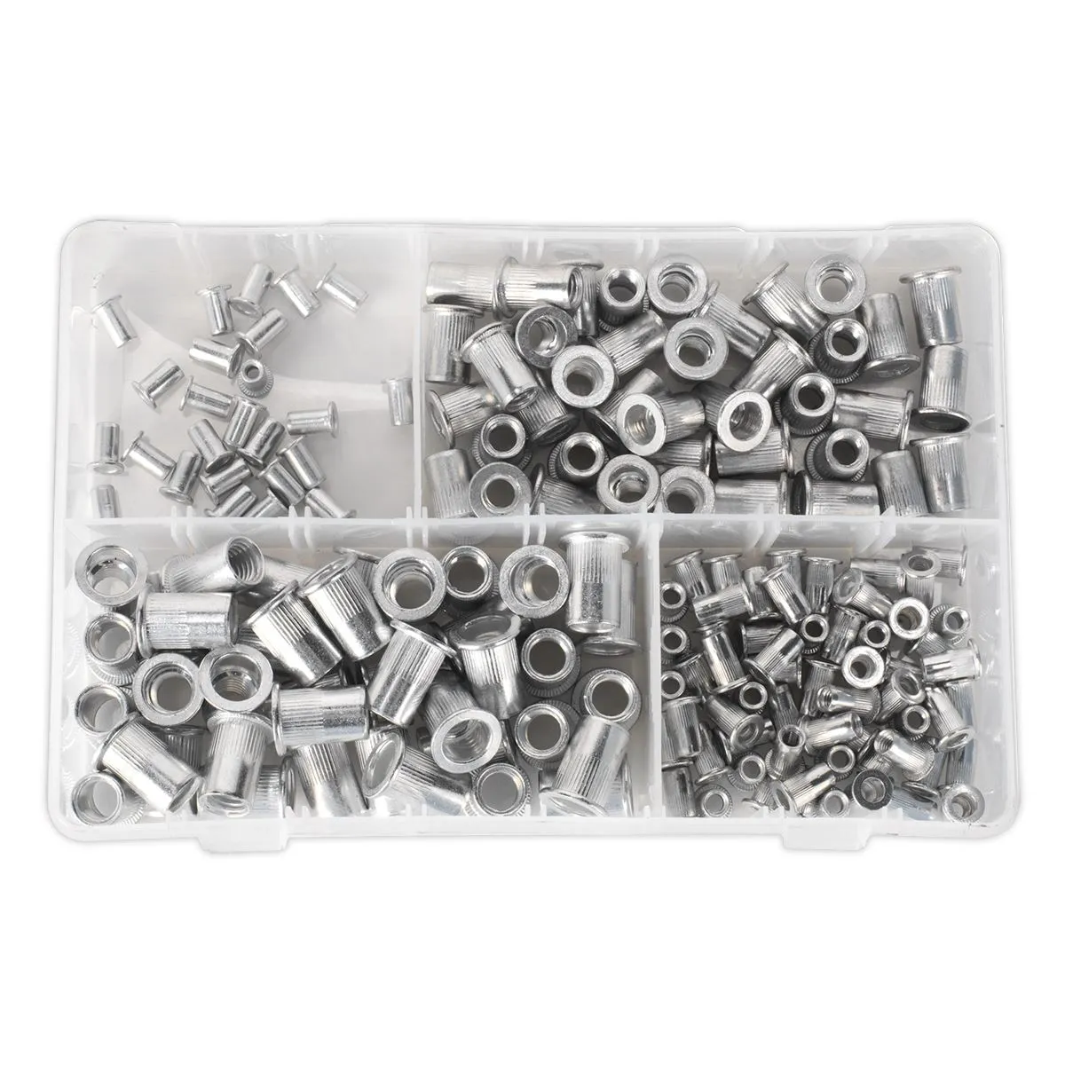 Sealey 200 Piece Splined Threaded Insert Rivet Nut Assortment M4-M8 Metric