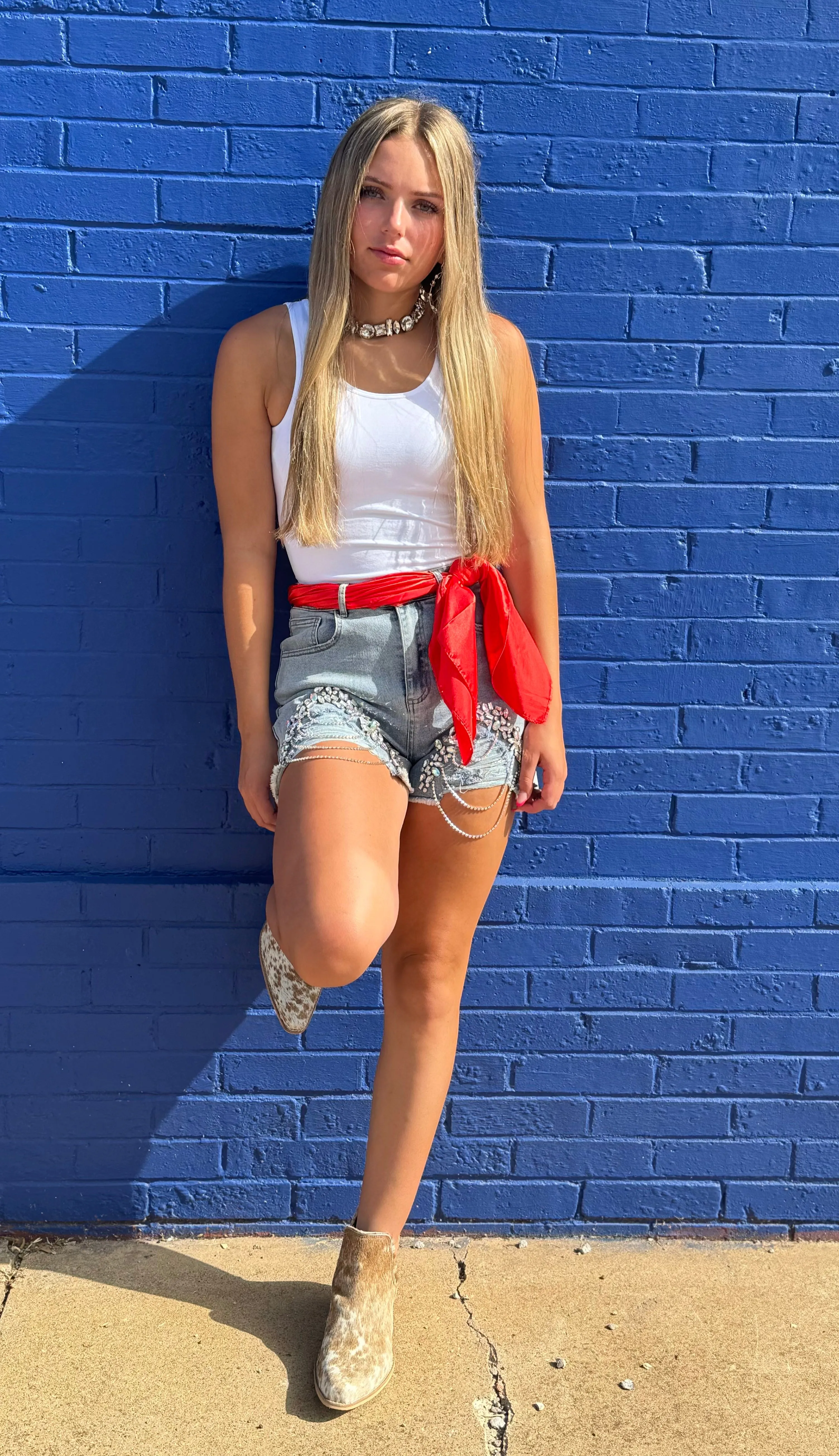 Sequin Embellished Denim Shorts