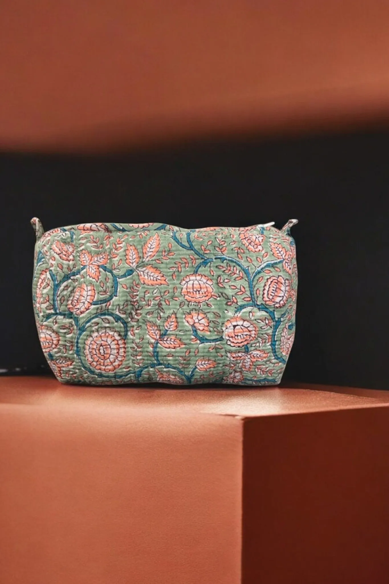 Set of 3 Travel Toiletry Pouches Sea Green Orange Dahlias