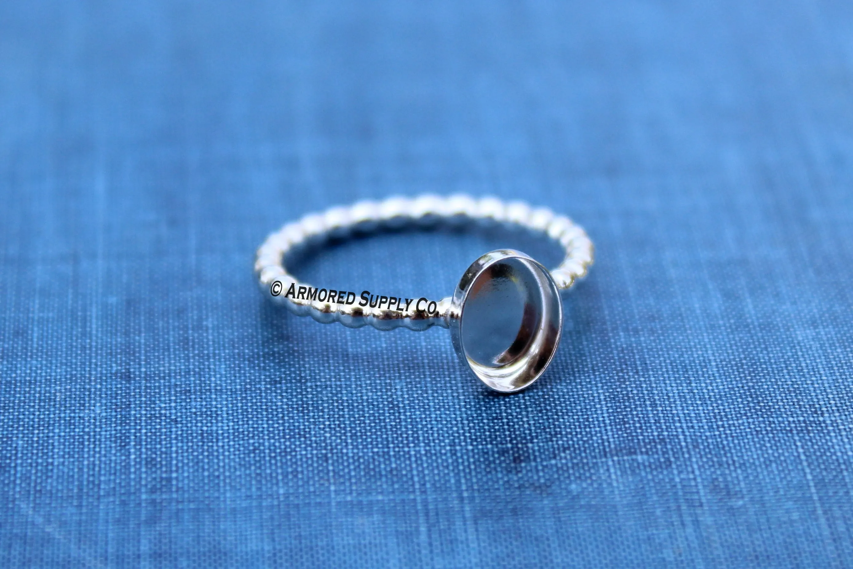 Silver Beaded 7x5mm Oval Bezel Cup Ring blank