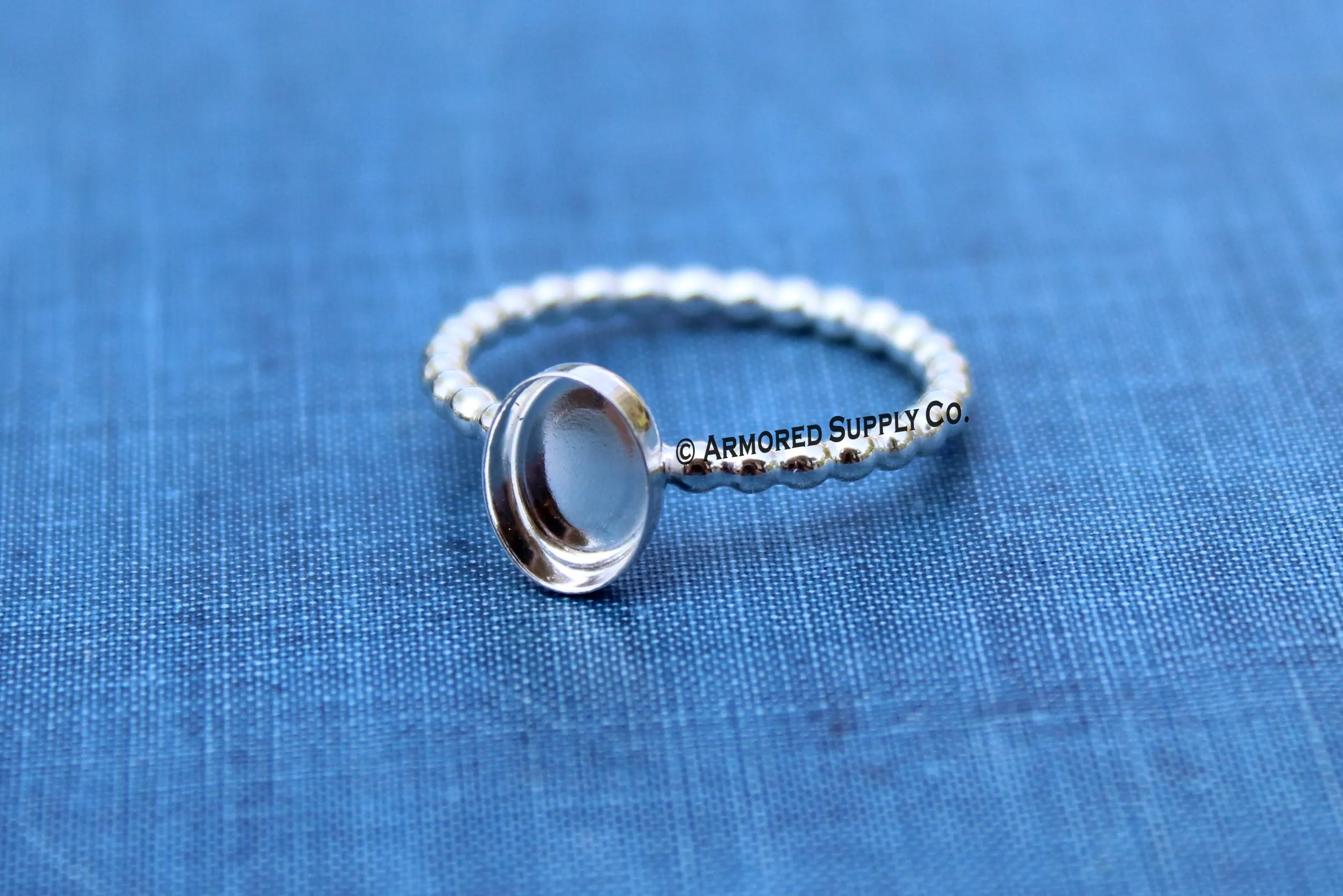 Silver Beaded 7x5mm Oval Bezel Cup Ring blank
