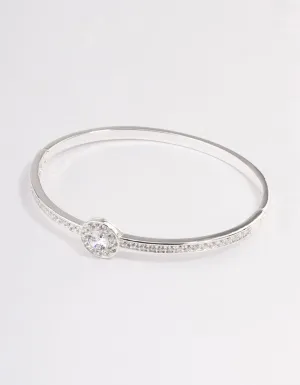 Silver Plated Halo Cubic Zirconia Bangle