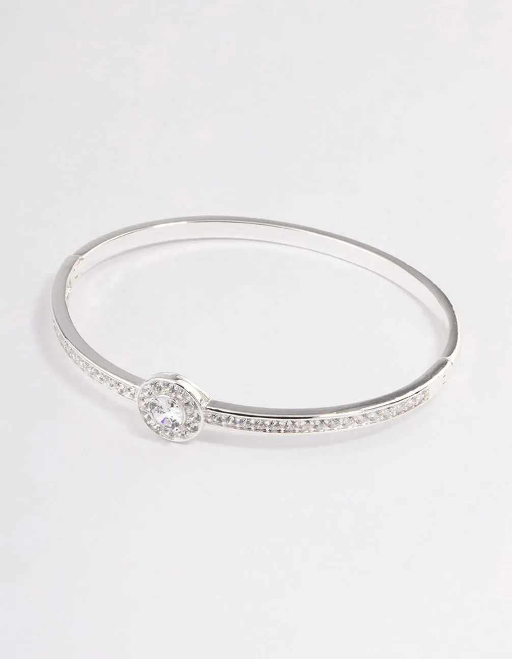 Silver Plated Halo Cubic Zirconia Bangle