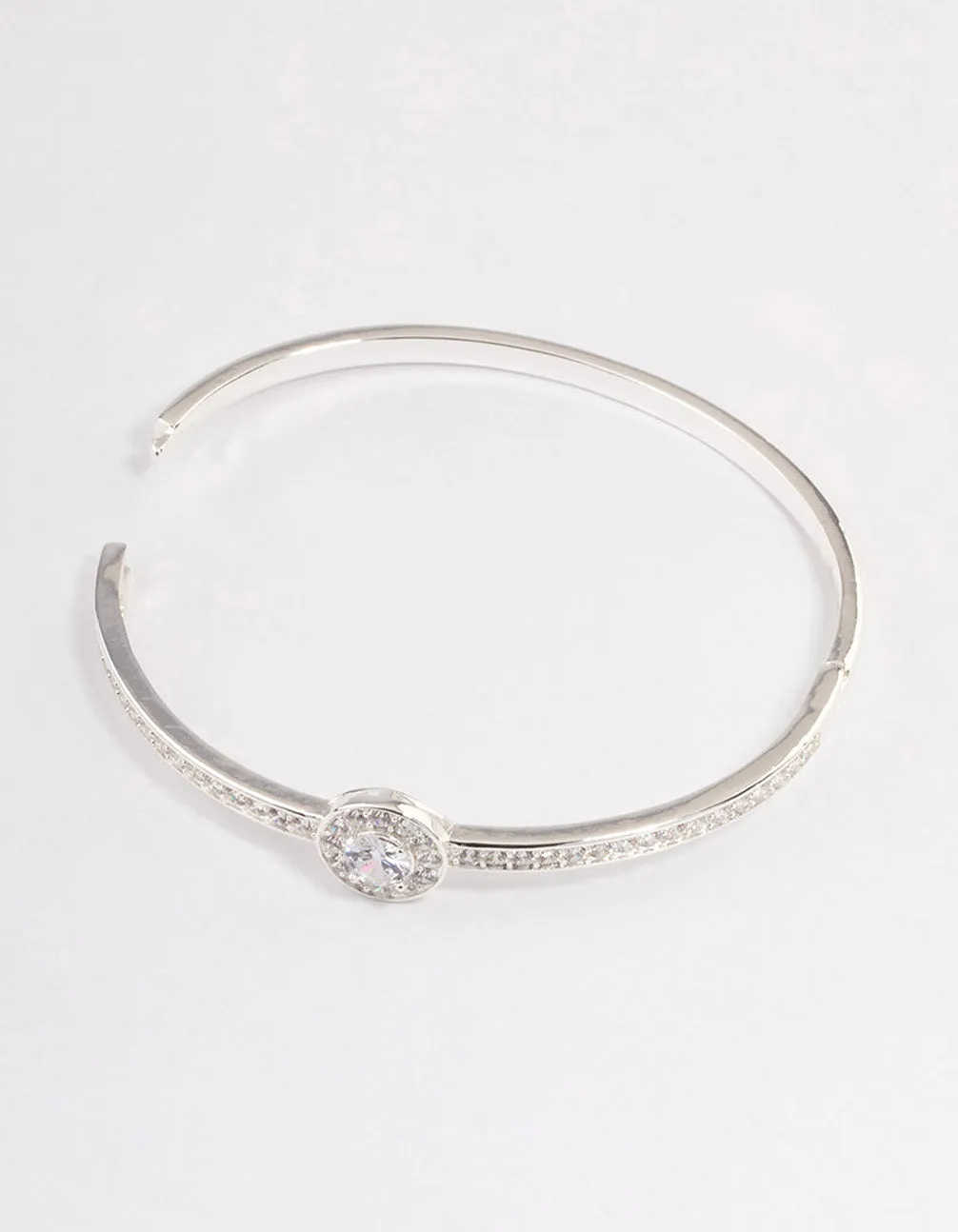Silver Plated Halo Cubic Zirconia Bangle