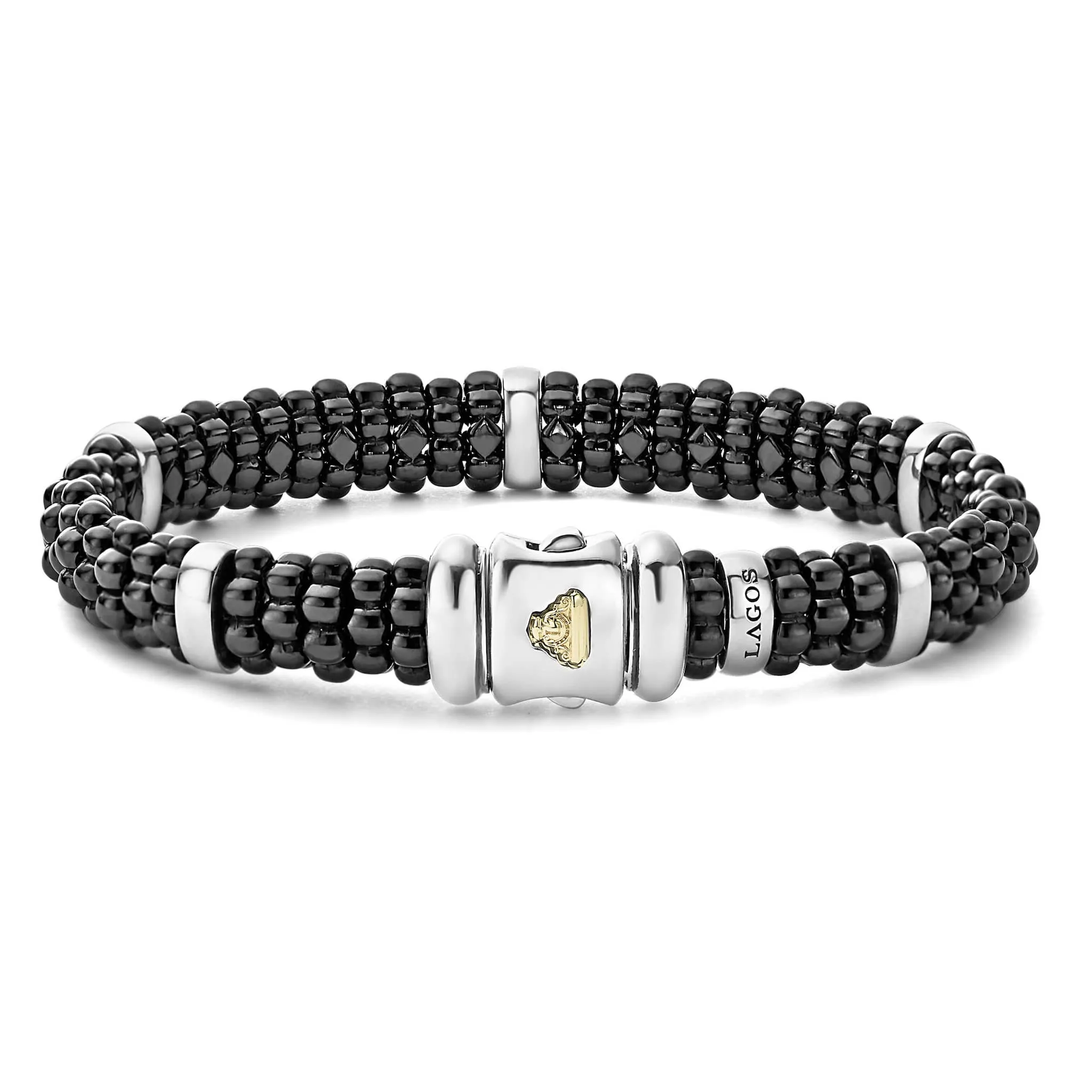 Silver Station Ceramic Caviar Bracelet | 9mm
