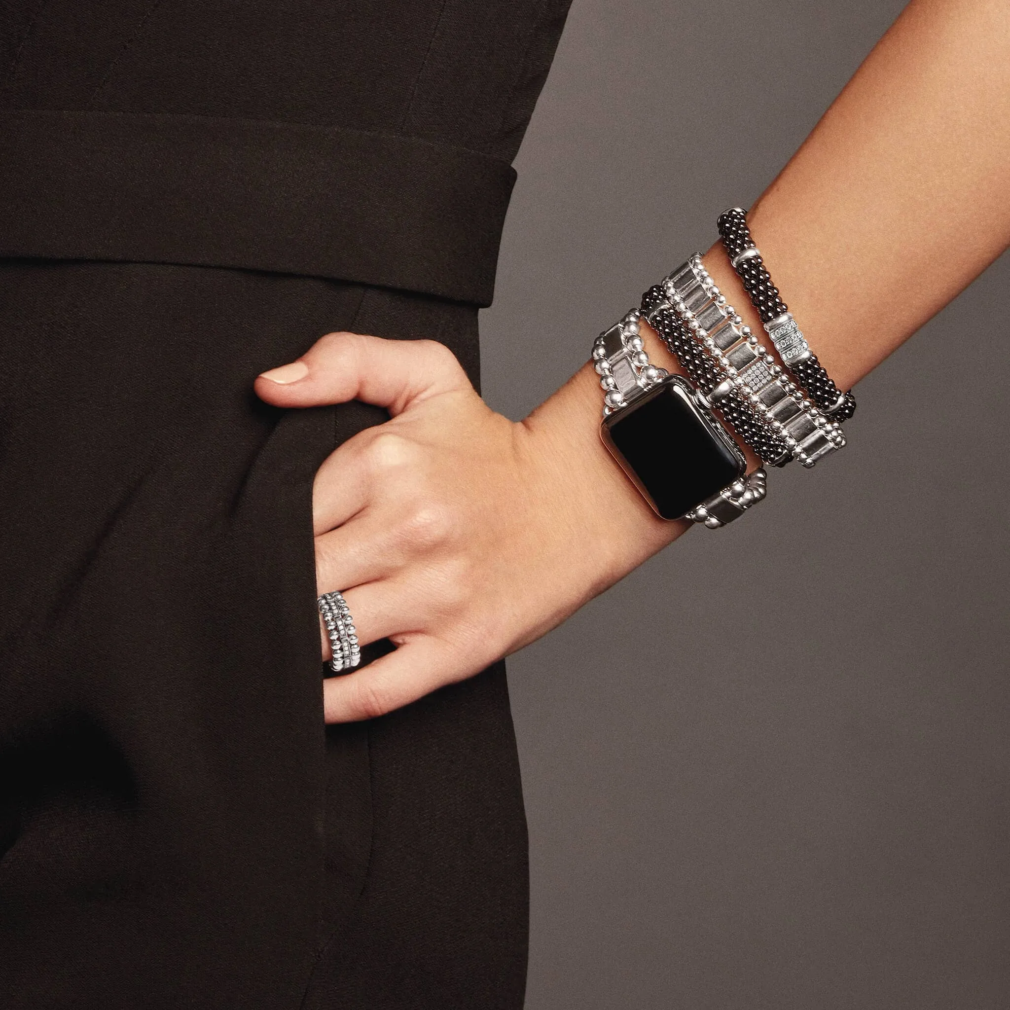 Silver Station Ceramic Caviar Bracelet | 9mm