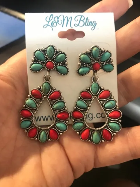 Small Red and Turquoise Drop Earrings | 442655