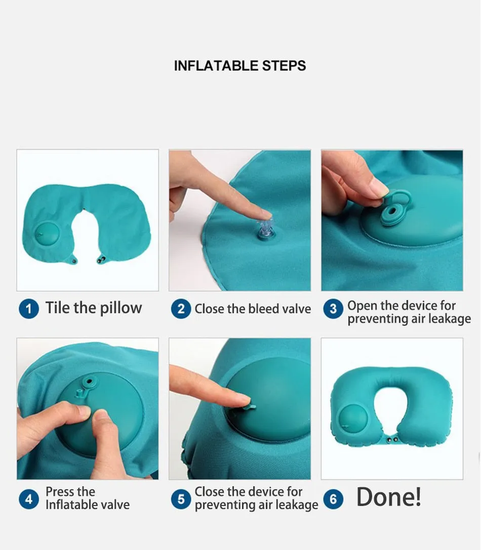Smart Portable Travel Pillow Press Gas-filled Air U-Shape Neck Pillow