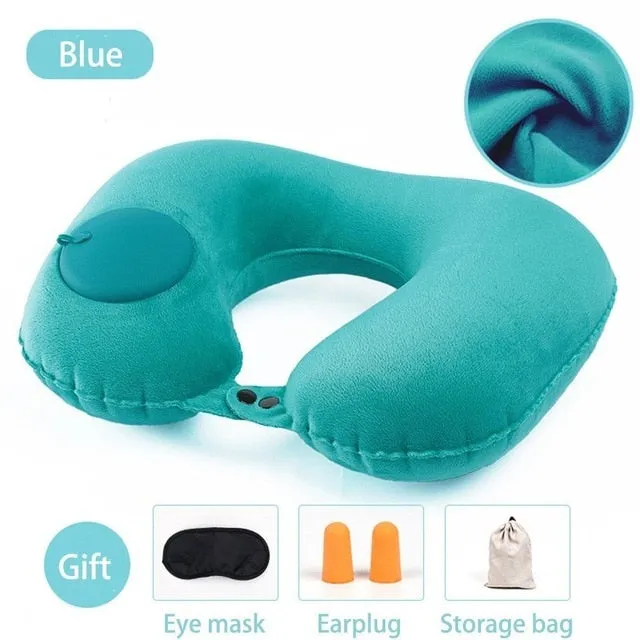 Smart Portable Travel Pillow Press Gas-filled Air U-Shape Neck Pillow