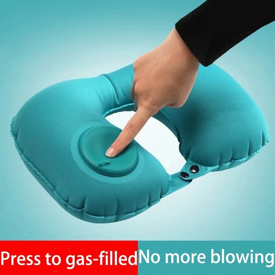 Smart Portable Travel Pillow Press Gas-filled Air U-Shape Neck Pillow