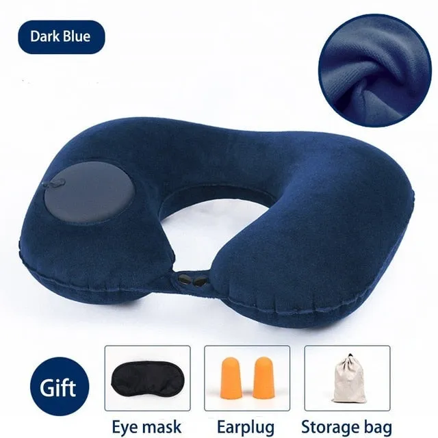 Smart Portable Travel Pillow Press Gas-filled Air U-Shape Neck Pillow