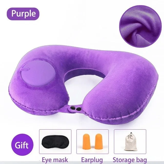 Smart Portable Travel Pillow Press Gas-filled Air U-Shape Neck Pillow