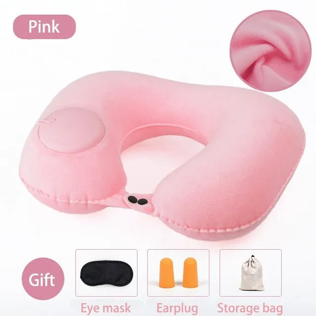 Smart Portable Travel Pillow Press Gas-filled Air U-Shape Neck Pillow