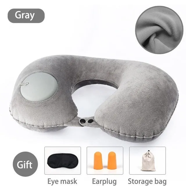 Smart Portable Travel Pillow Press Gas-filled Air U-Shape Neck Pillow
