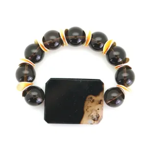 Smoke Bead Bracelet with Black Agate Enhancer