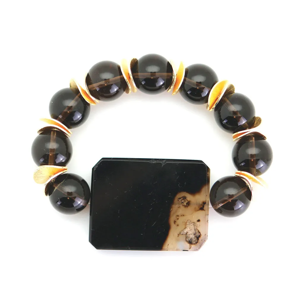 Smoke Bead Bracelet with Black Agate Enhancer