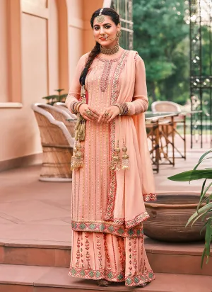 Soft Peach Multi Zari Embroidered Gharara  Suit