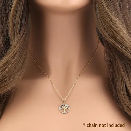 Solid 14K Yellow Gold Glitzy Tree of Life CZ Pendant
