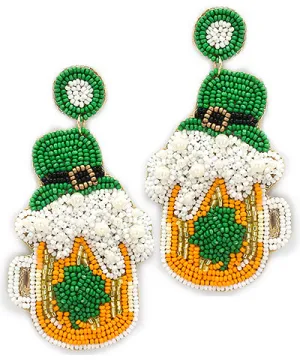 St. Patrick's Day Beaded Beer Mug & Hat Earrings