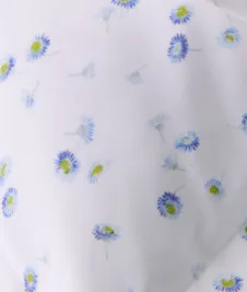 Stamattina 100% Cotton 118" Italian Percale By The Yard Margherita a delicate printed Blue daisy on optic white.