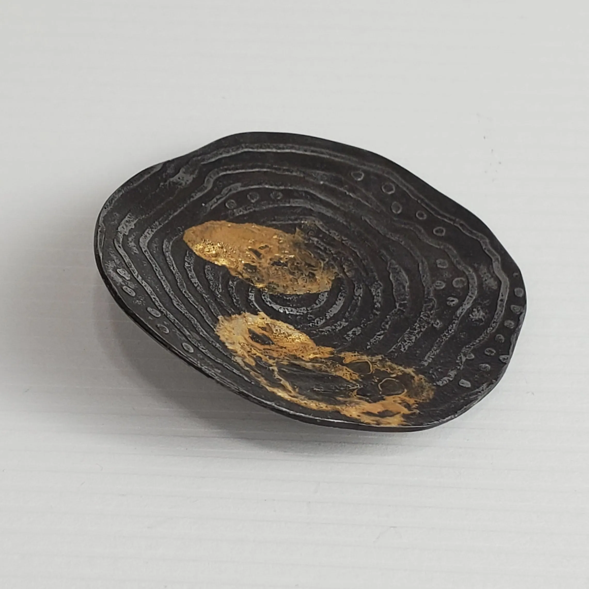 Steel and Gold.  Aemobic, Organic Etched Steel with 24 Karat Gold Brooch/Pin/Pendant, Fused Gold and Steel