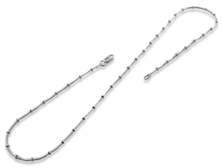 Sterling Silver 24" Square Snake Beaded Chain Necklace - 1MM