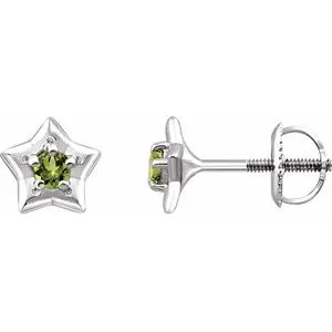 Sterling Silver 3 mm Round August Youth Star Birthstone Earrings
