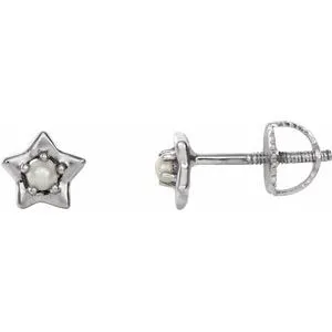 Sterling Silver 3 mm Round June Youth Star Birthstone Earrings