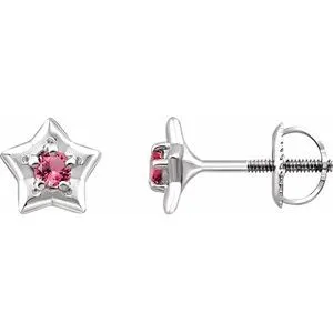 Sterling Silver 3 mm Round October Youth Star Birthstone Earrings