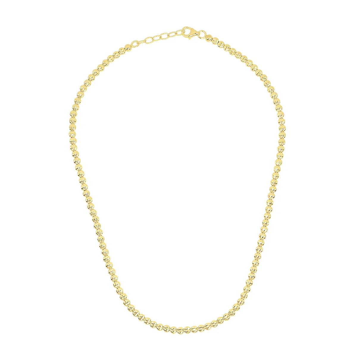 Sterling Silver 4MM Beaded Necklace, available in Rhodium Plate and Gold Plate