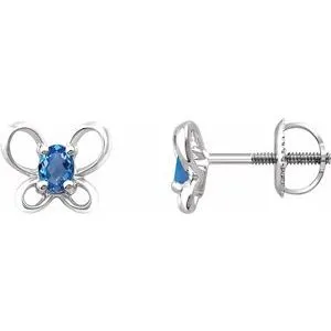 Sterling Silver 4x3 mm Oval December Youth Butterfly Birthstone Earrings