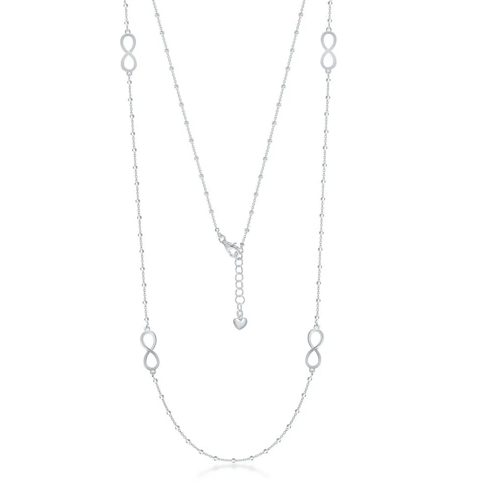 Sterling Silver Long Infinty with Beaded Chain Necklace (96599)