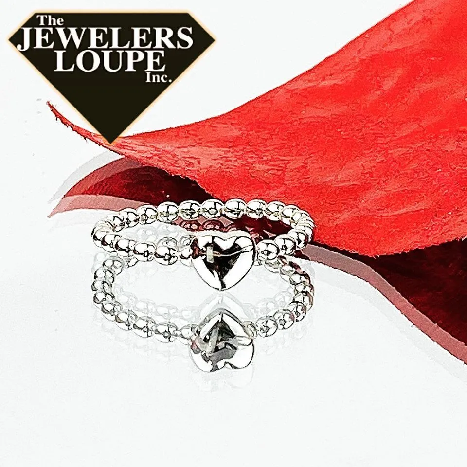 Sterling Silver Small Heart Beaded Band Ring, Size 8 (94200)