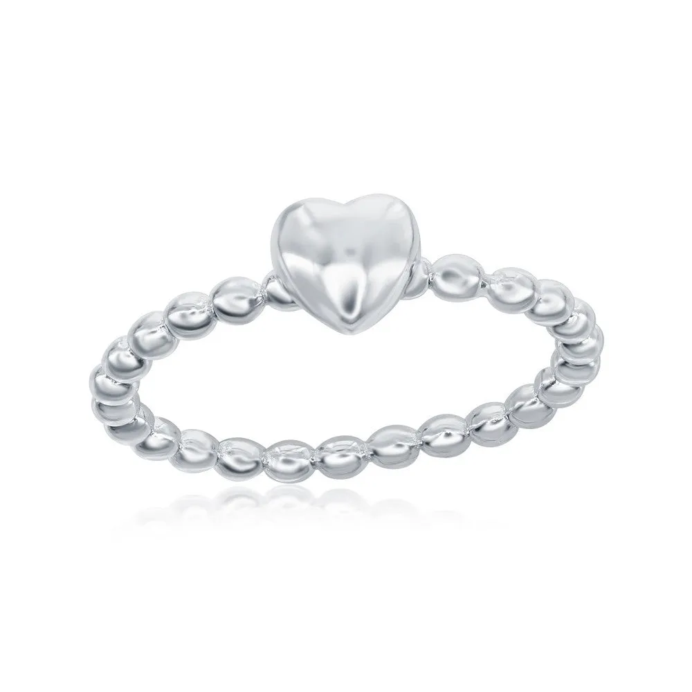 Sterling Silver Small Heart Beaded Band Ring, Size 8 (94200)