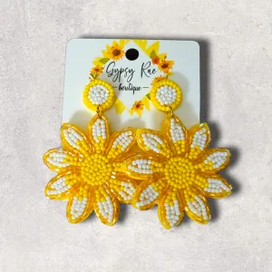 Sunflower Hand Beaded Earrings