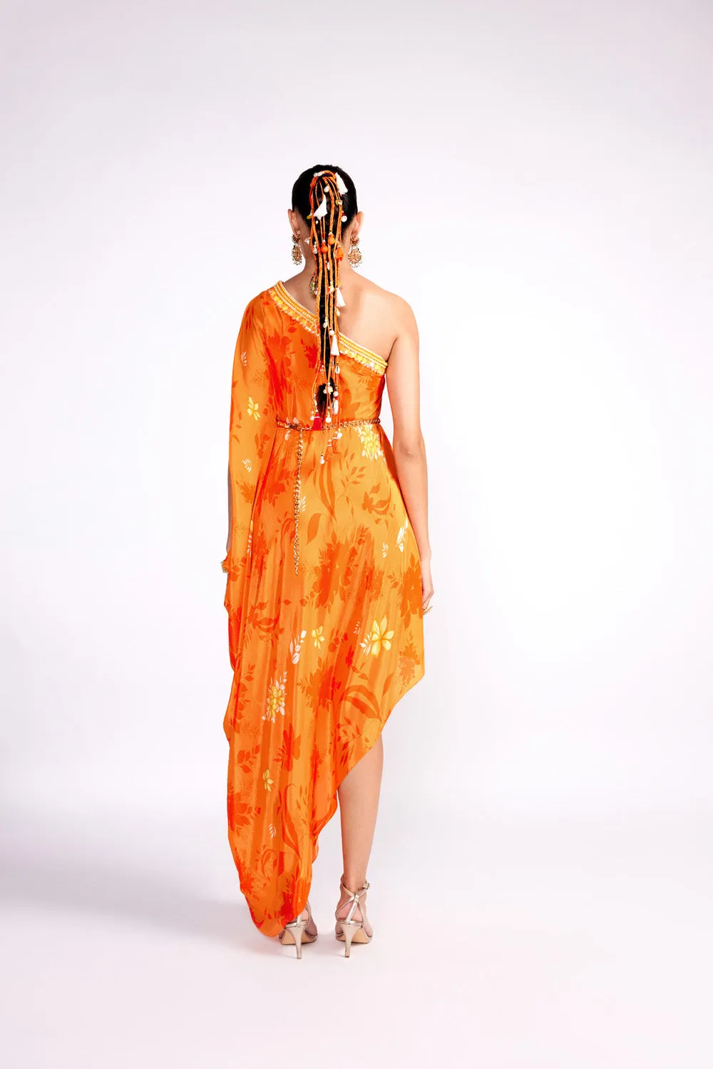 Tangerine Orange One Shoulder Kaftan Dress
