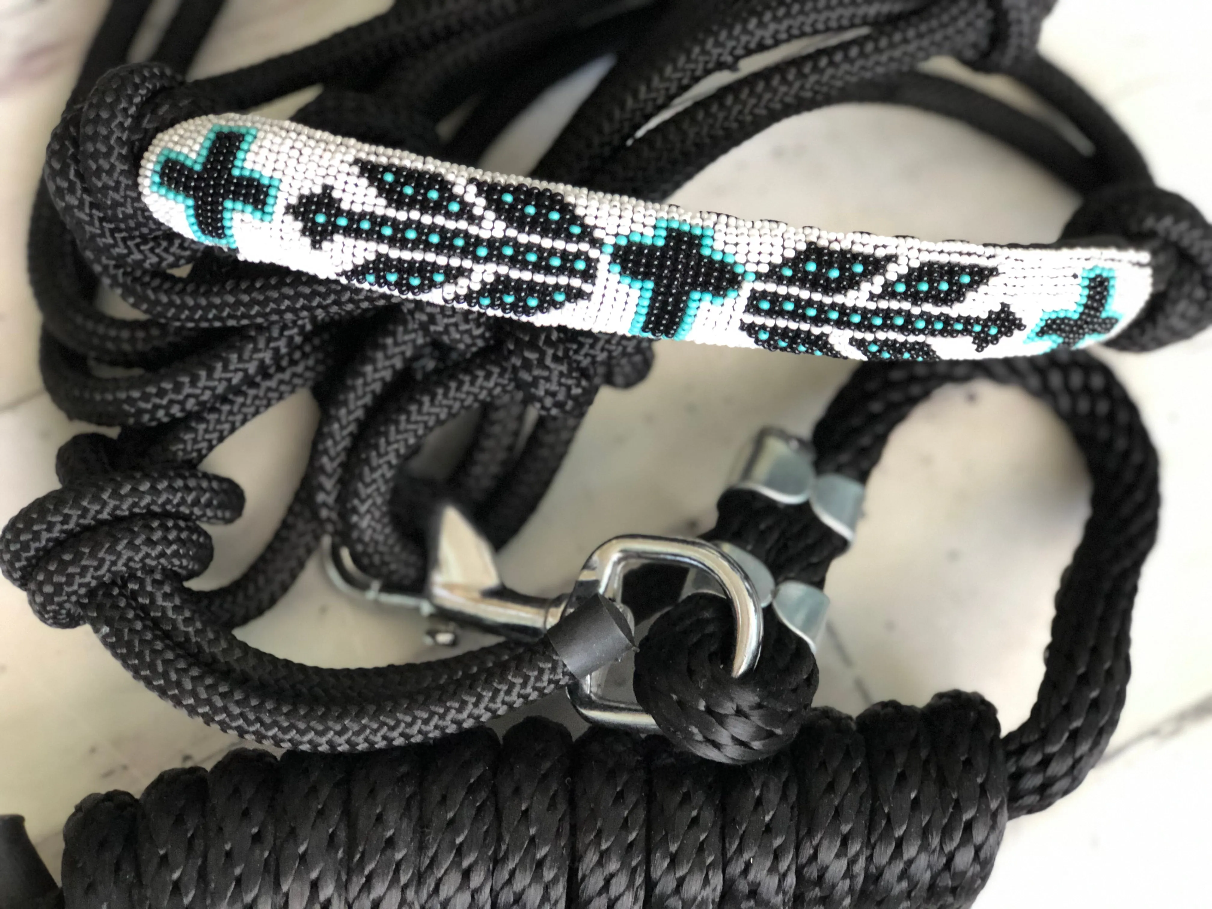 Teal & White Beaded Cross Arrow Cowboy Knot Halter