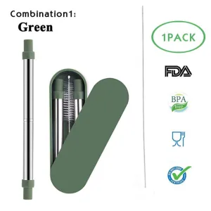 Telescopic Metal Drinking Straw Collapsible Reusable with Case and Brush