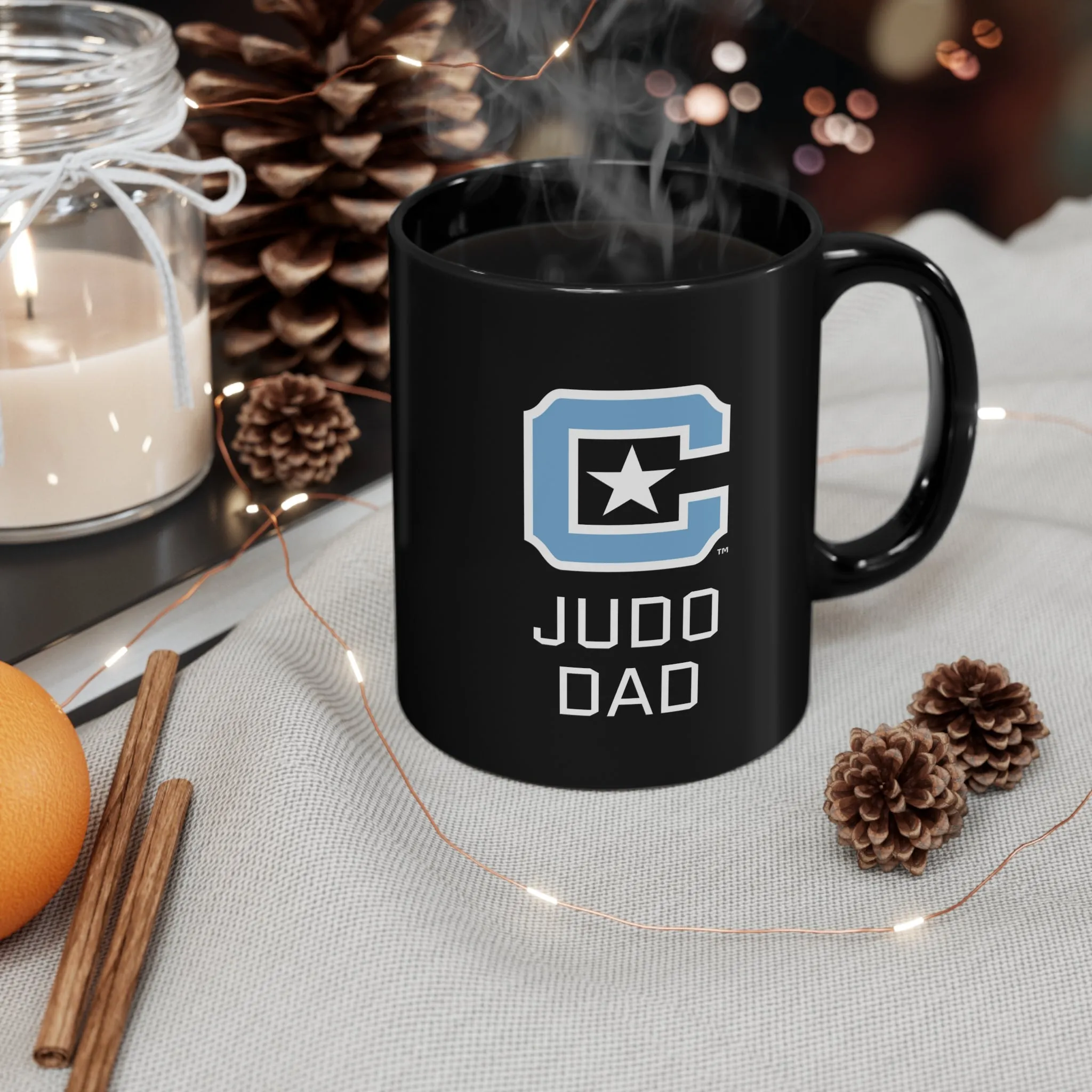 The Citadel Block C Logo, Club Sports Judo Dad, Black Mug, 11oz